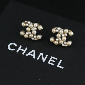 Chanel CC Logo Faux Pearl Stud Earrings